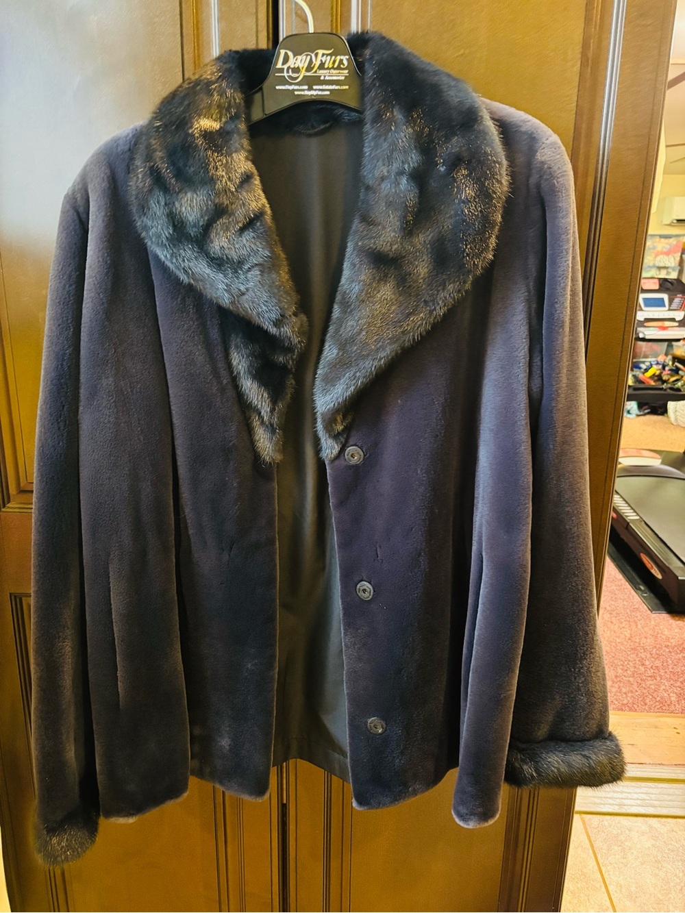 GORSKI Navy Blue Mink-Trim Coat